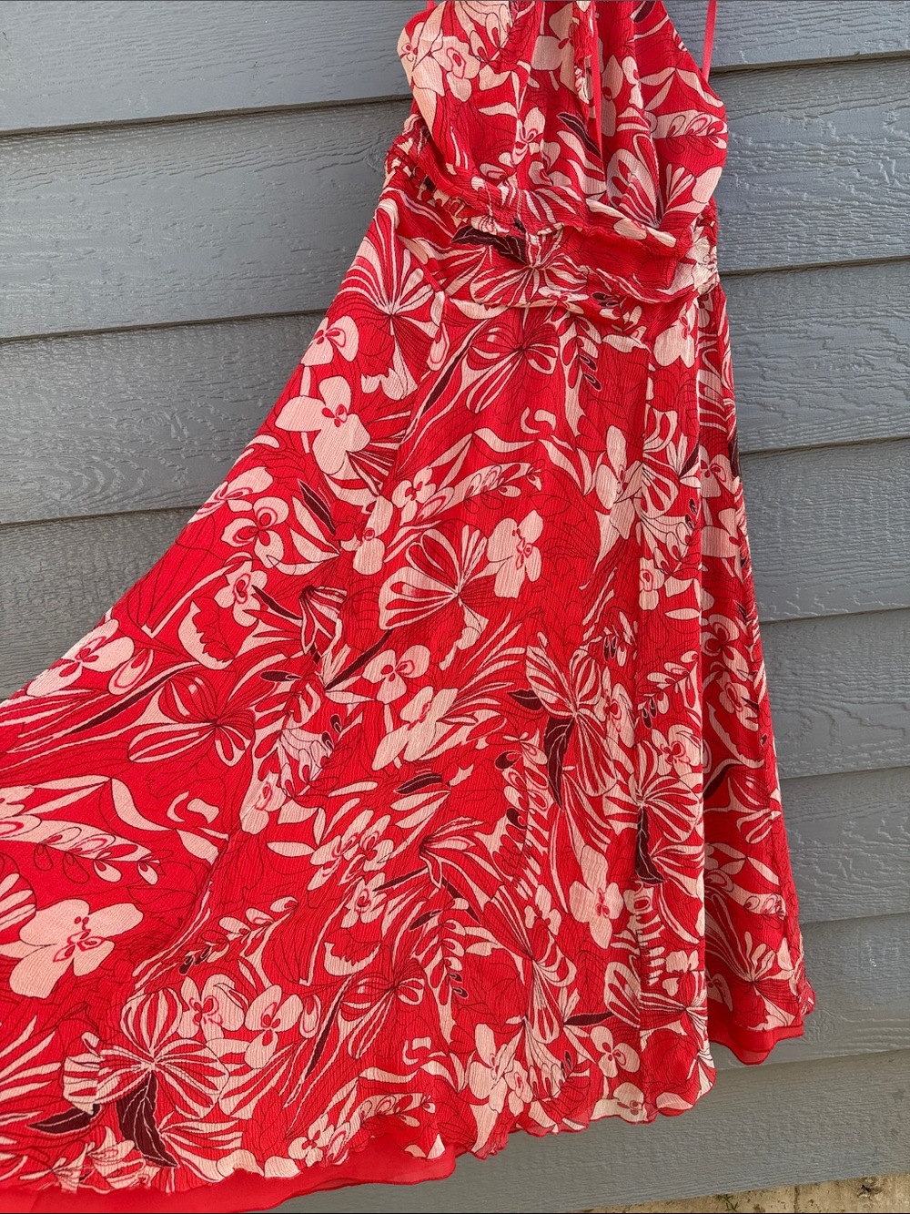 Oscar de la Renta Red Floral Halter Maxi Dress - Picture 5 of 14